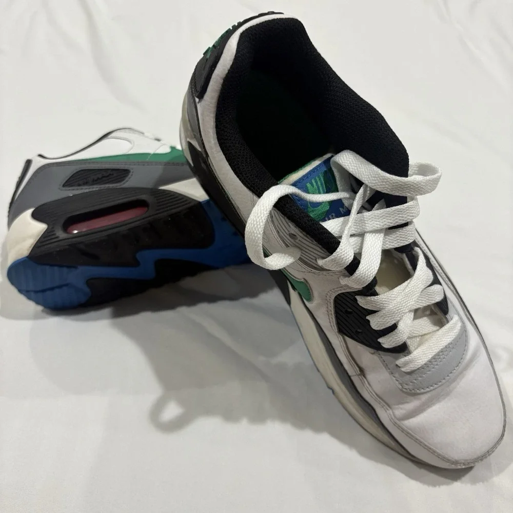 Nike Air Max 90 White Gray Green Blue Sneakers DV3607-102 Men's 6.5Y